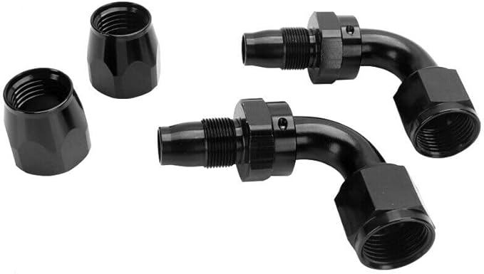 LokoCar 4AN Hose End Fitting 90 Degree Swivel For CPE Braided Hose Black 2Pcs