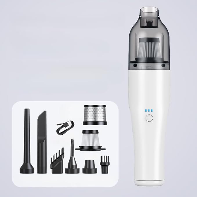 Wireless car-Mounted Vacuum Cleaner 13000PA Suction Handheld Vacuum USB Charging Cleaner Portable Vacuum Cleaner Hair Suction Device Cleaning for car interiors (White brushless Vacuum cl)