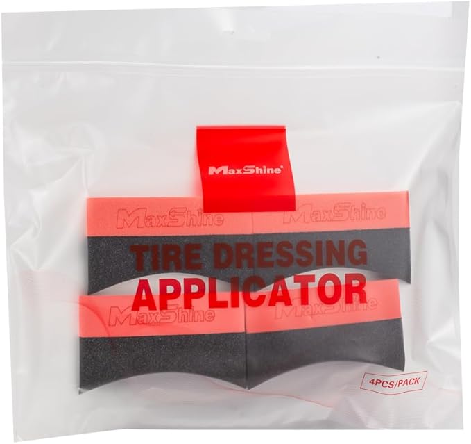 Maxshine Tire Dressing Applicator, Curved Foam Pad 10x4cm, Red & Black | Ergonomic Grip, High-Density Non-Abrasive | Even Tire, Trim & Wax Application