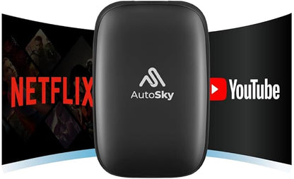 AutoSky Ai Box Lite Air - Streaming on the Go, Netflix and Youtube in your car. Convert Your Wired CarPlay into Wireless CarPlay or Android Auto. HotSpot Required for Streaming. Wired CarPlay Required