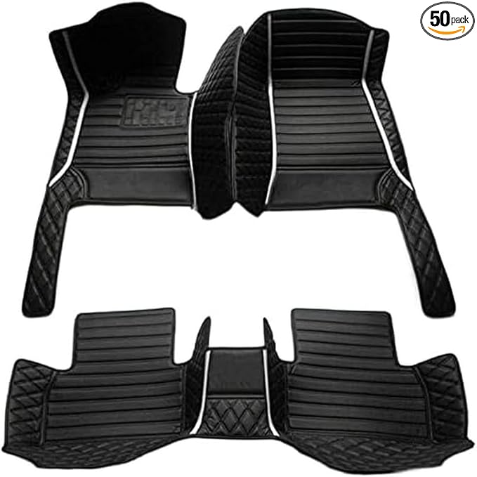 TAHALICustom Colors Car Floor Mats Black Pink for 99.9% Sedan SUV Sports， All-Weather Liners Car Floor mat，Luxury Leather Automotive Floor Mats (Black White mats,3D Floor Mats)