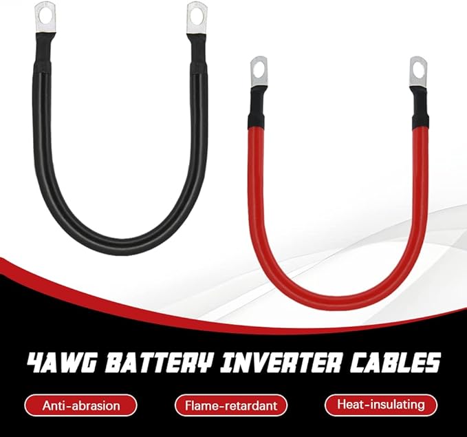 4 AWG Battery Cable 4 Gauge Pure Copper Battery Inverter Cables with 3/8 in Lugs Both Ends Power Inverter Wire Set for Automotive Solar Power Inverter Marine Boat RV Car Motorcycle (1FT)