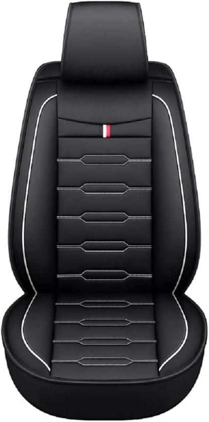 Seat Covers Full Set, Waterproof Leather Seat Covers for Cars, 5 Seats Universal Car Seat Protectors, Black Car Seat Covers Car Seat Cushions Fit for Most Cars (Black-White)