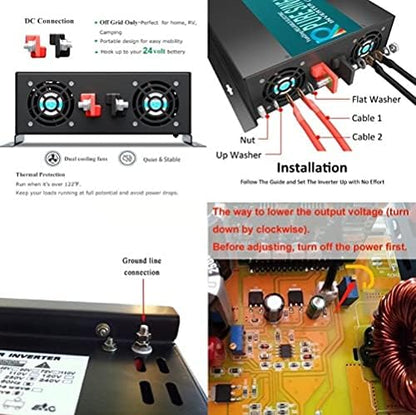 WZRELB Reliable 3000w Pure Sine Wave Solar Power Inverter 24v 110-120v 60hz With LED Display (Black) Solar System (RBP-3000S-LEDblack)