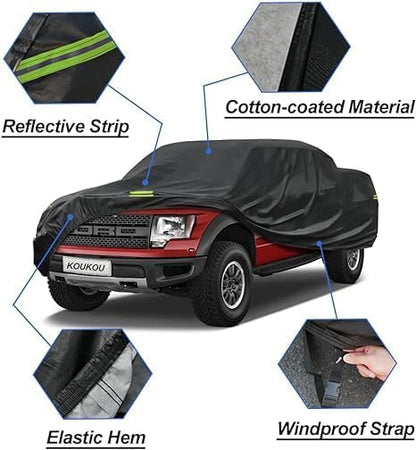 KouKou Truck Cover Waterproof All Weather, 7 Layers Heavy Duty Pickup Truck Cover Outdoor Length from 232 to 242 inches,Universal Fit Ford F150,RAM 1500 2500 3500,Toyota Tundra ect.