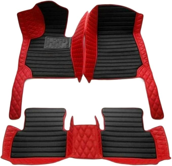 Custom Colors Car Floor Mats Black Pink for 99.9% Sedan SUV Sports， All-Weather Liners Car Floor mat，Luxury Leather Automotive Floor Mats (3D Black Red,3D Floor Mats)