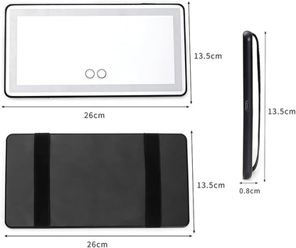 Car Visor Vanity Mirror with Rechargeable LED Lights, 3 Light Modes & Dimmable Touch Screen, Light Up Big Passenger Car Mirror Accessories for Women Girl, Universal for Truck SUV, Black