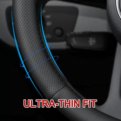 New Nappa Leather car Steering Wheel Cover, Anti-Slip, Safety, Soft, Breathable Full Surround Universal 15 inch Black