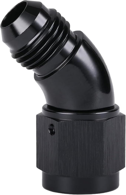 45 Degree 6AN Male to 6AN Female Swivel Full Flow Fitting Adapter Coupler Aluminum Black