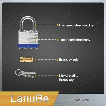 LanuBe Lock Laminated keyed Padlock (1-9/16", 40mm), keyed Alike Locks, Normal Shackle, Marked Blue Plastic Hoop, Pack of 120