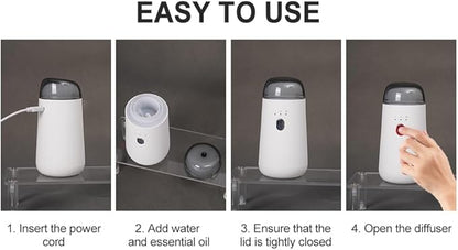Waterless Diffuser for Essential Oil, Rechargeable Mini Aromatherapy Diffuser for Home & Car, Portable Cordless Design, Fits Car Cup Holder, 3 Mist Levels, 2-Hour Timer, Type-C Charging