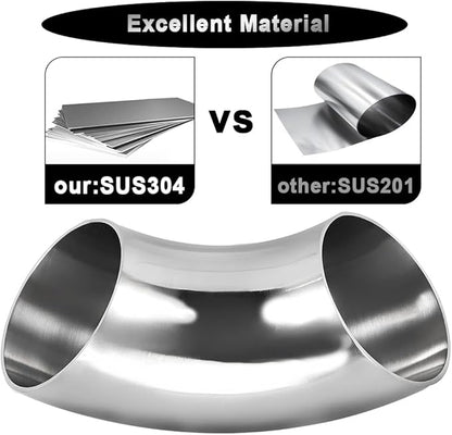 Cotonake OD 2 Inch 90 Degree SS304 Stainless Steel Bend Tube Exhaust Elbow Pipe for Car Modified Exhaust System 2" Piping Silver Tone，Stair Handrail (1pcs)