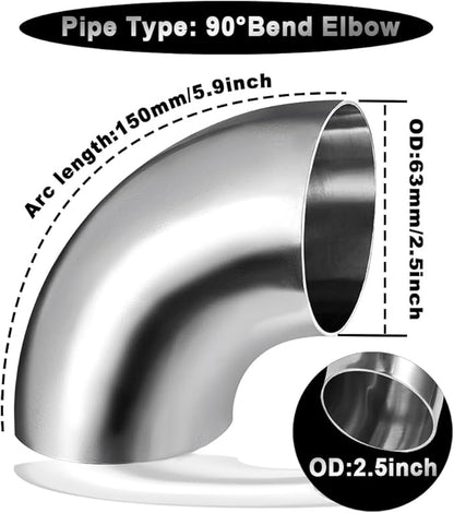 3 Inch 90° Mandrel Bend Elbow, SS304 Stainless Steel Bend Tube 90 Degree Exhaust Elbow Pipe - Thickness 16GA/0.65" for Car Modified Exhaust System, Stair Handrail (1pcs)