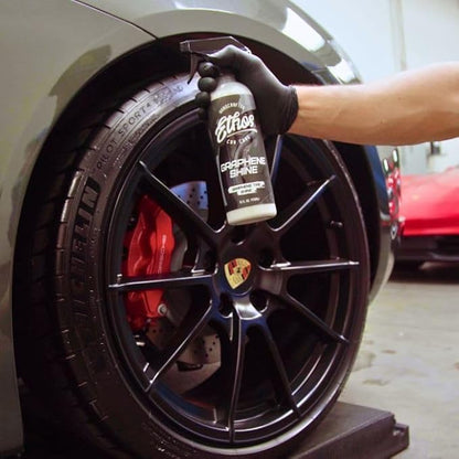 Ethos Graphene Shine - Trim & Tire Shine Spray, High Sheen, Non Greasy, Sling Free Finish! Conditions and Protects Rubber with UV Protection (16 Oz)
