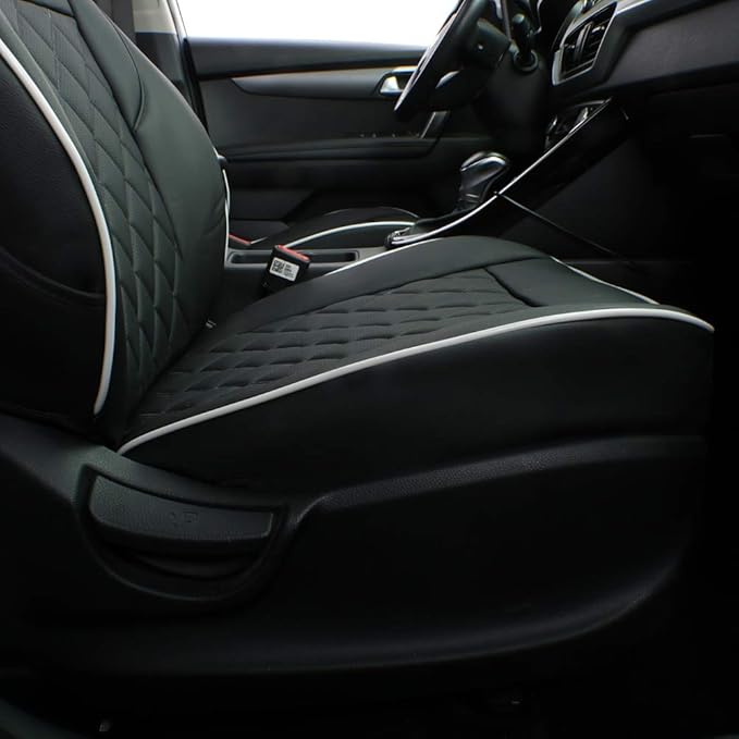 EKR Sportage Seat Covers Custom Fit for KIA Sportage Hybrid EX/SX Prestige & Plug-in Hybrid X-Line/X-Line Prestige 2023-2026 Leather Car Seat Cover Full Set-Faux Leather (Black with White Piping)