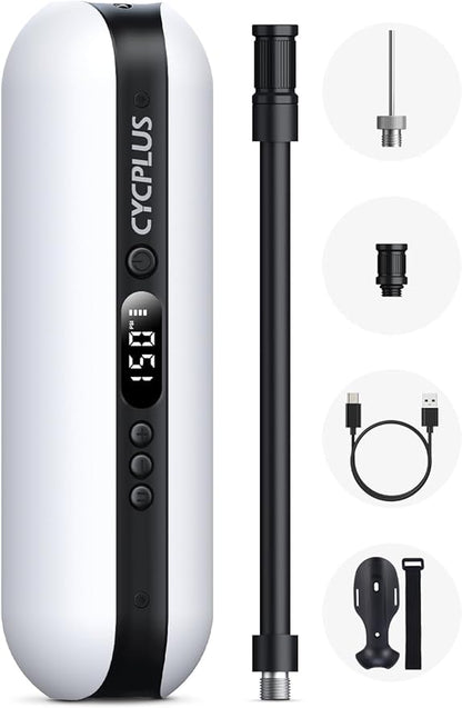 CYCPLUS Electric Air Compressor Portable Bicycle Pump Car Tire Inflator, Max 150 PSI, Auto Shut-Off Air Pump with Presta and Schrader Valves for All Bicycles Motorcycles and Cars