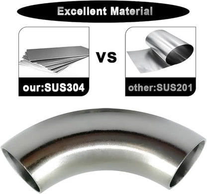 OD 1 Inch 90 Degree Stainless Steel Bend Tube 1” Exhaust Elbow Pipe for Car Modified Exhaust System 1" Piping Silver Tone，Stair Handrail (1pcs)