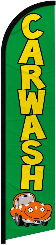 Car Wash (Green) Windless Banner Advertising Flag - Perfect for Car Washes, Auto Detailers, Mobile Car Wash, Drive-Thru Wash, Gas Stations