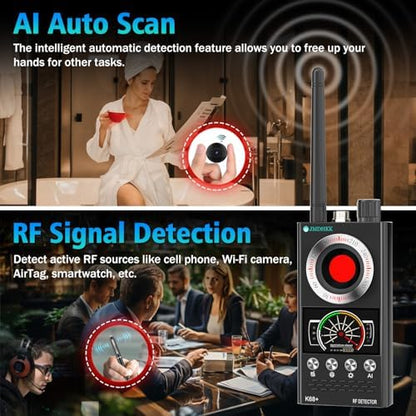 JMDHKK Hidden Camera Detector & Bug Detector – Magnetic Tracker & Wireless Signal Finder for Home, Office, Hotel, Car – Advanced Privacy Protection for Travel & Security(Black)