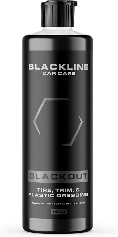 Blackline Car Care - Blackout Trim and Tire Dressing for Plastic, Rubber, Vinyl, and Tires Safe for Cars, Trucks, SUVs & More - 16 fl OZ