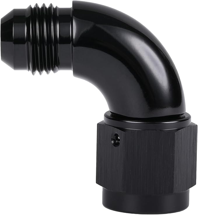 90 Degree 6AN Male to 6AN Female Swivel Full Flow Fitting Adapter Coupler Aluminum Black