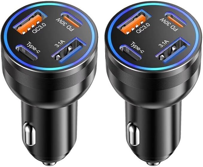 Car Charger USB C, 2Pack 4-Port 65W Cigarette Lighter USB Charger Fast Charging,Dual USB-C & USB-A Car Phone Charger Adapter Accessories for iPhone 16e 16 15 14 13 Pro Max,iPad,Samsung,Tablet,Android