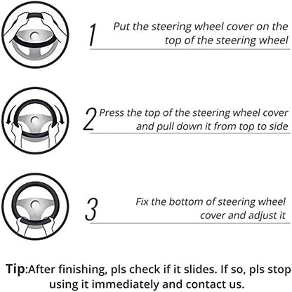 Leather Car Steering Wheel Cover 15 inch Universal Fit Microfiber Steering Wheel Cover Anti-Slip, Soft, Breathable, Full Surround Car Wheel Cover