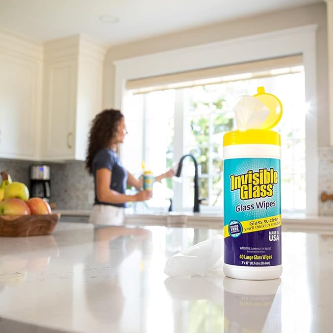 Invisible Glass 90160-6PK Glass Cleaning Wipes Perfect for Cleaning Mirrors, Windows, and Windshields at Home, in Your Car, or at the Office, Streak-Free, Tint-Safe, Lint-Free, 40 Wipes, Pack of 6