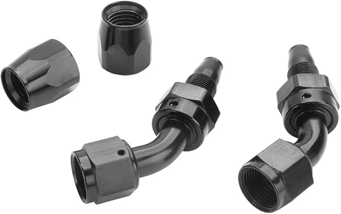 LokoCar 4AN Hose End Fitting 45 Degree Swivel For CPE Braided Hose Black 2Pcs