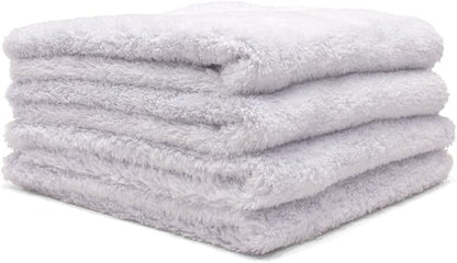 Autofiber Korean Plush Premium Edgeless Microfiber Detailing Towels - Pack of 4, White (16 inch x 16 inch)