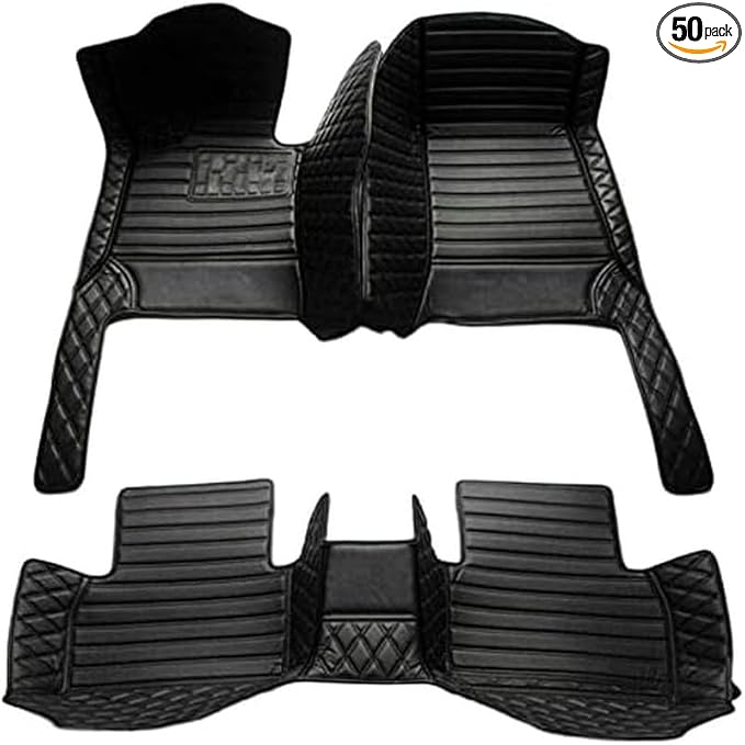 TAHALICustom Colors Car Floor Mats Black Pink for 99.9% Sedan SUV Sports， All-Weather Liners Car Floor mat，Luxury Leather Automotive Floor Mats (Black-,3D Floor Mats)