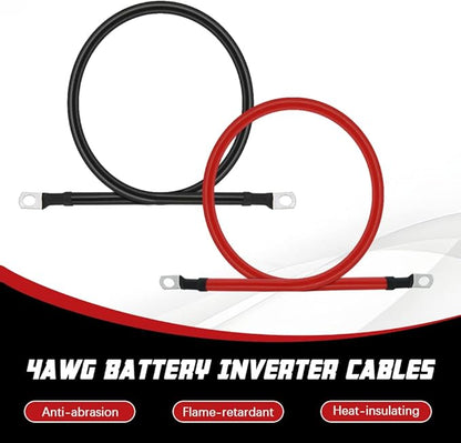 4 AWG Battery Cable 4FT 4 Gauge Pure Copper Battery Inverter Cables with 3/8 in Lugs Both Ends Power Inverter Wire Set for Automotive Solar Power Inverter Marine Boat RV Car Motorcycle (4 FT)