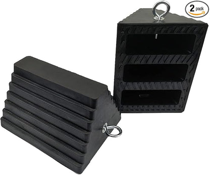 ROBLOCK 2 Pack Wheel Chocks Rubber Heavy Duty Black with Eyebolt, 9" Length x 7.1" Width x 5.5" Height, for Cars, RVs, Trucks, Trailers, and Vehicles, Anti-Slip Design Tire Chock for All Weather Use