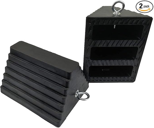 ROBLOCK 2 Pack Wheel Chocks Rubber Heavy Duty Black with Eyebolt, 9" Length x 7.1" Width x 5.5" Height, for Cars, RVs, Trucks, Trailers, and Vehicles, Anti-Slip Design Tire Chock for All Weather Use