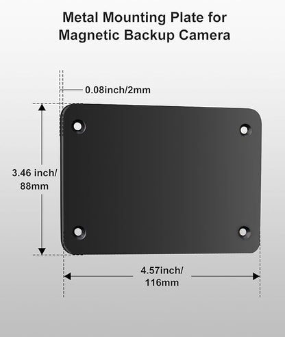 Metal Mounting Plate for Magnetic Wireless Backup Camera, 4.6"x3.1" Metal Base with 2mm Edge, Screw & Double-Sided Adhesive Installation – Compatible with RVs, Trucks, Trailers