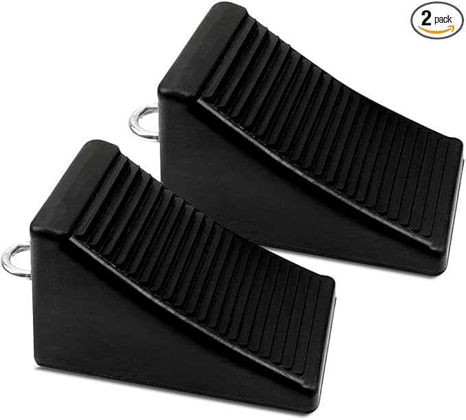 ROBLOCK Heavy-Duty Rubber Wheel Chocks with Eyebolt for Cars, RVs, Trucks, Trailers, and Vehicles, 2 Pack Anti-Slip Design Chocks Black Wheel Wedge, (6.5" x 3.75" x 4"), 2 Pcs