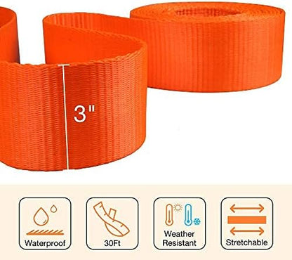 Recovery Tow Strap 3in X 20ft Heavy Duty 30,000 lbs Break Strength, Use for Emergency Towing Rope, Tree Saver, Winch Extension, Triple Reinforced Loops, Protective Sleeves,Car Accessories