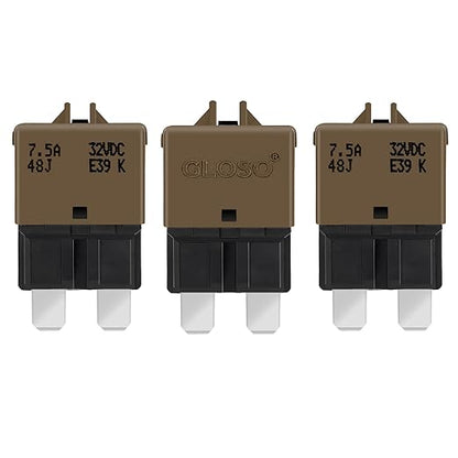 GLOSO Circuit Breaker E39 (T3) Manual Reset Fuse For Car Truck RV Automotive Marine Boat Trolling motor & Custom Wiring Audio battery protection/Low Profile ATC/ATO (7.5A - 3 Pack)