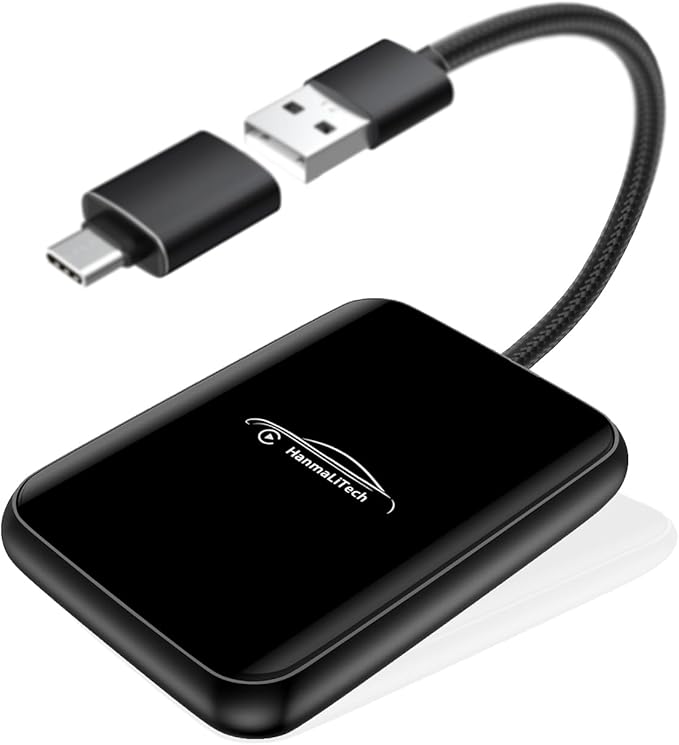 Wireless CarPlay Adapter for Apple iPhone | Mini USB Design for Convert Wired to Wireless Car Play Adapter - No Latency from iOS 10+ to Screen w/USB C (Black)