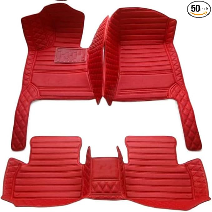 TAHALICustom Colors Car Floor Mats Black Pink for 99.9% Sedan SUV Sports， All-Weather Liners Car Floor mat，Luxury Leather Automotive Floor Mats (red,3D Floor Mats)