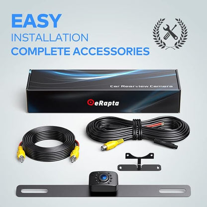 eRapta ERT01 HD Backup Camera Rear View License Plate Reverse Camera Universal for Pickup Truck Car SUV 149 Degree Perfect Angle Night Vision IP69K Level Waterproof