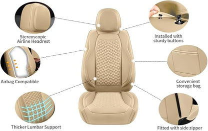 2 Packs Car Seat Covers Leather Car Seat Covers Universal Seat Covers for Car, SUV,Truck (Beige)