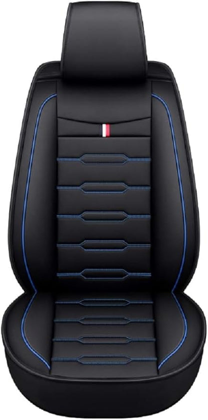 Seat Covers Full Set, Waterproof Leather Seat Covers for Cars, 5 Seats Universal Car Seat Protectors, Black Car Seat Covers Car Seat Cushions Fit for Most Cars (Black-Blue)