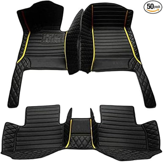 TAHALICustom Colors Car Floor Mats Black Pink for 99.9% Sedan SUV Sports， All-Weather Liners Car Floor mat，Luxury Leather Automotive Floor Mats (Black Yellow mats,3D Floor Mats)