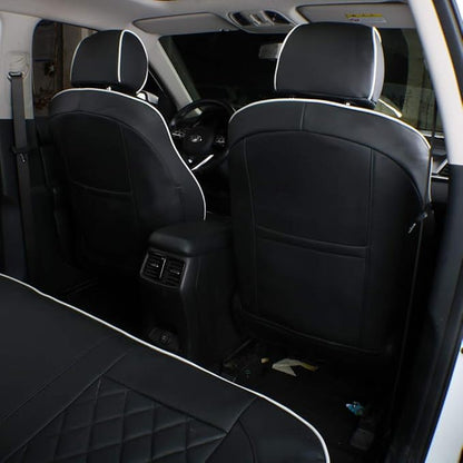 EKR Sportage Seat Covers Custom Fit for KIA Sportage Hybrid EX/SX Prestige & Plug-in Hybrid X-Line/X-Line Prestige 2023-2026 Leather Car Seat Cover Full Set-Faux Leather (Black with White Piping)