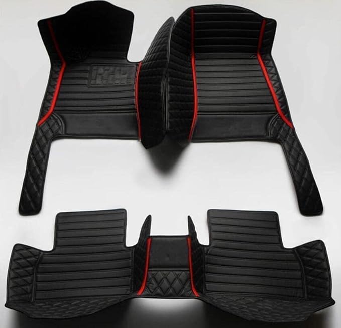 Custom All-Weather Protection Leather Car Floor Mats for Cars Sedan SUV Sports Car Waterproof Floor Mat (All Black Red)