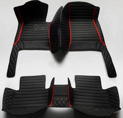 Custom All-Weather Protection Leather Car Floor Mats for Cars Sedan SUV Sports Car Waterproof Floor Mat (All Black Red)