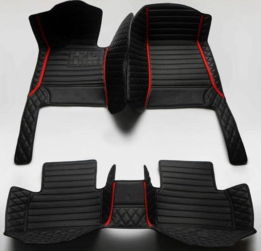 Custom All-Weather Protection Leather Car Floor Mats for Cars Sedan SUV Sports Car Waterproof Floor Mat (All Black Red)