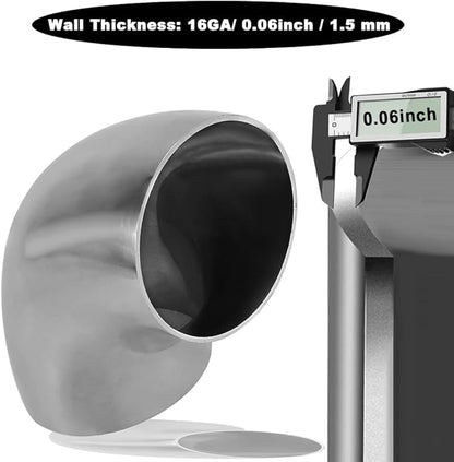 Cotonake OD 3.5 Inch 90 Degree SS304 Stainless Steel Bend Tube Exhaust Elbow Pipe for Car Modified Exhaust System 3.5" Piping Silver Tone，Stair Handrail (1pcs)