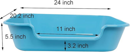 1 Pack of Extra Large Cat Litter Box (ABS Material), Low Entry Senior Litter Pen for Geriatric Kitty Big Cats, Jumbo Pet Safe Litter Boxes Tray for Pets Potty (Light Blue, 24" L x 20" W)